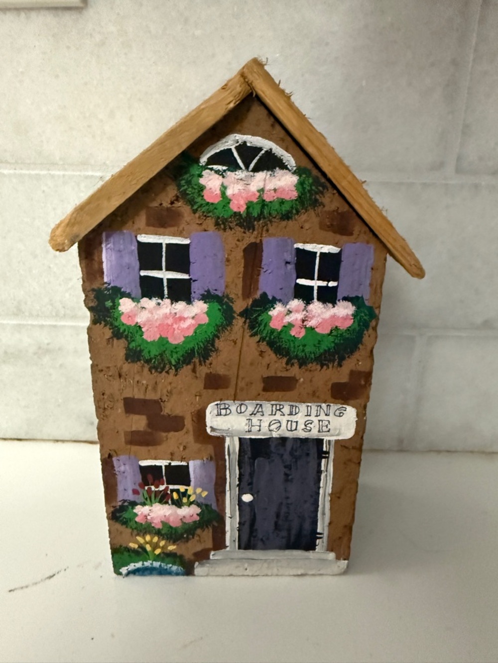 Vintage Cornerstone workshop hand painted brick boarding house nh folk art